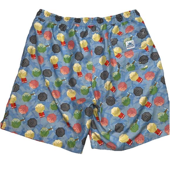 Peter Millar Swim Trunks Men Size L Blue Umbrella Legs Print Shorts Beach Preppy - Picture 12 of 16